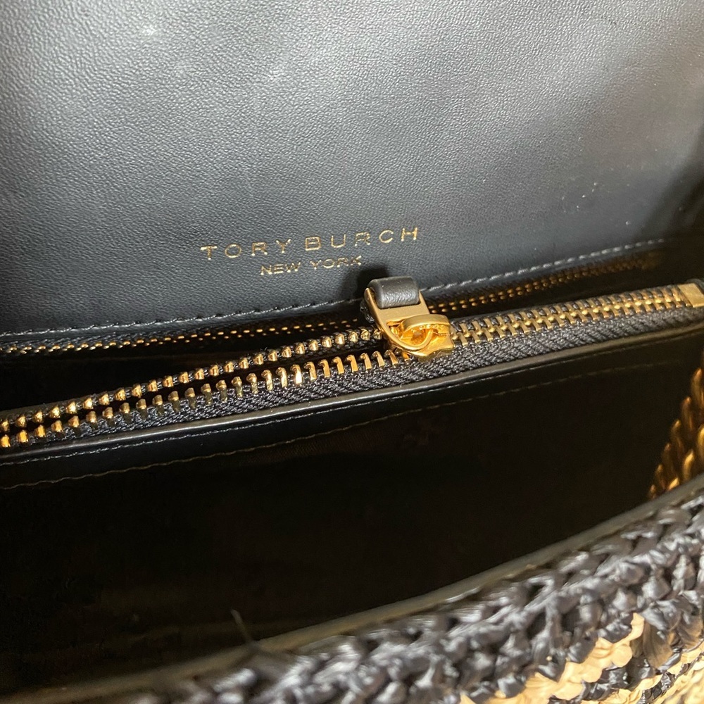 Tory Burch Willa Straw Small Shoulder Bag Black & Pale Khaki - Picture 14 of 14